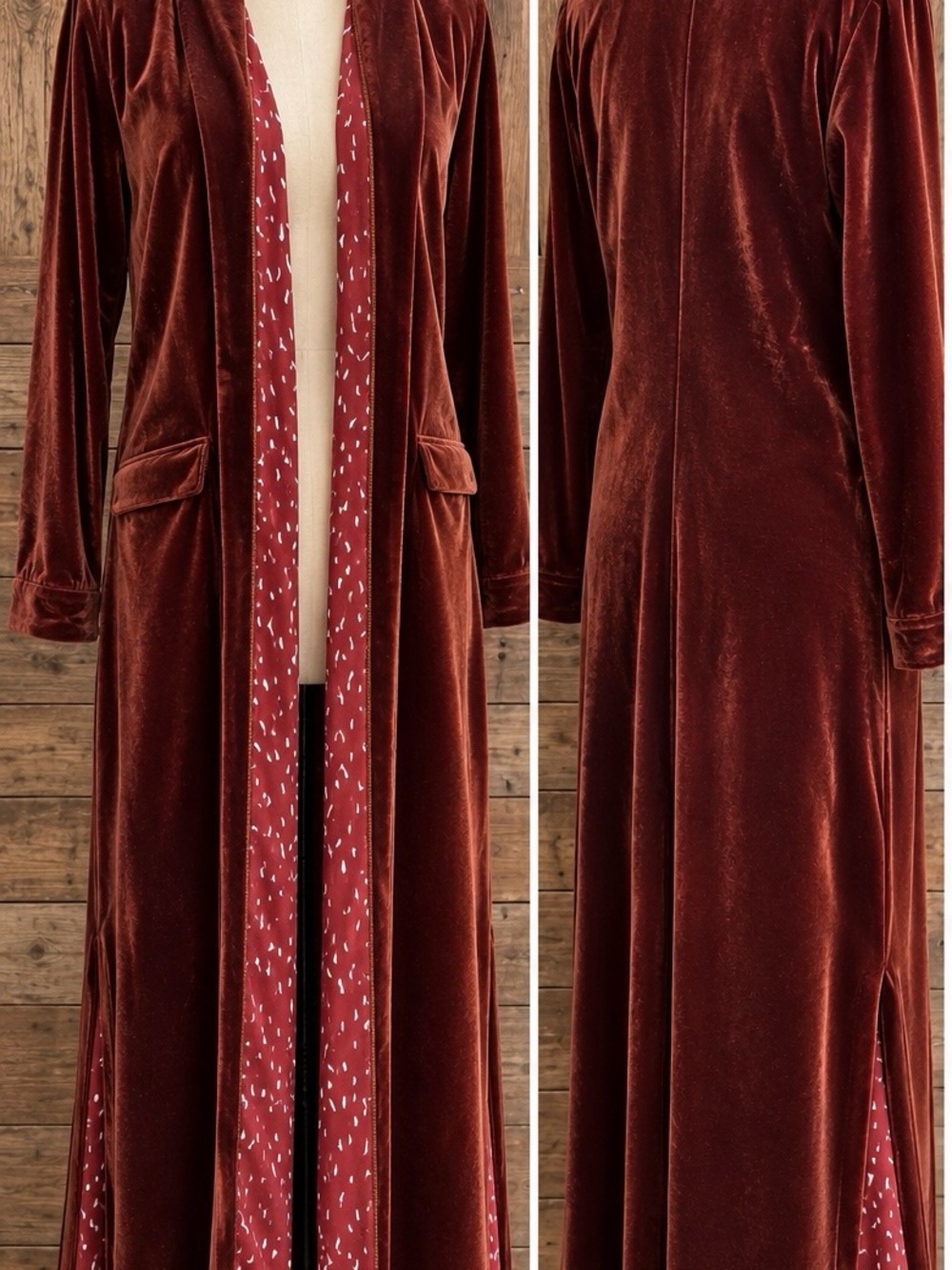 Skies Are Blue Rust Velvet Duster Coat Size M
